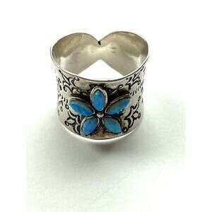 925 Sterling Silver CFJ THAI Blue Opal Flower 5g size 6.5